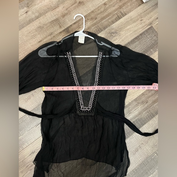 Vintage Black Sheer silk Tunic with Beaded Detail made in France Sz S - Picture 9 of 9